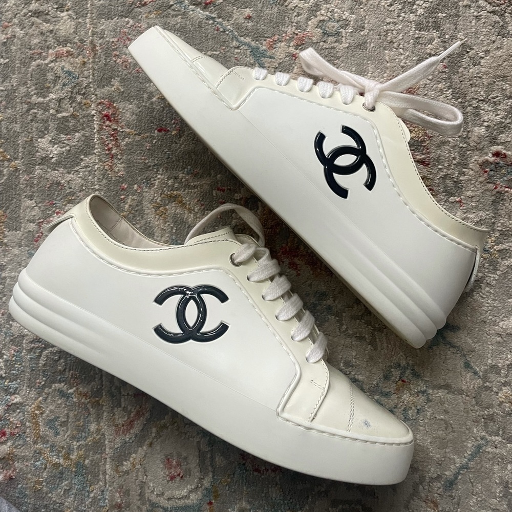 Chanel White CC Sneakers 35!